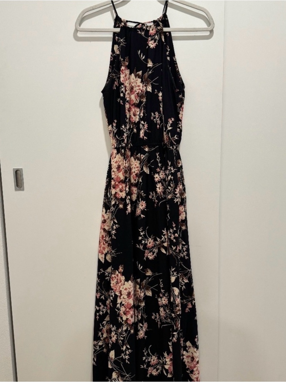 Lulu's Black Maxi Dress with Blush Floral Print